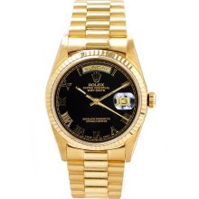 Rolex Men's President Yellow Gold Fluted Black Roman Dial