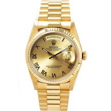 Rolex Men's President Yellow Gold Fluted Champagne Roman Dial