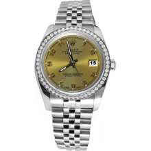 Rolex SS Jubilee bracelet date just Arabic dial diamond bezel watch perpetual