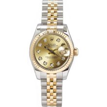 Rolex Women's Datejust Two Tone Fluted Custom Champagne Diamond Dial