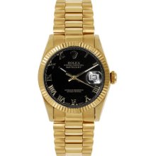 Rolex Women's President Midsize Fluted Black Roman Dial