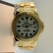 Rolex Yachtmaster 18k Yellow Gold $25,900 White Dial With Date 35mm Unisex Watch