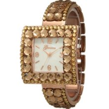 Rose Gold Geneva Square Face Multicut Watch W/large Rhinestone Thin Band1454