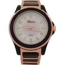 Rosegold And Black Acrylic With Crystals Oversized Geneva Watch For Women