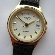 Rotary Round Plated Date At 3 Quartz Gents Watch