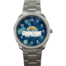 San Diego Chargers Unisex Silver-Tone Sports Metal Watch 10