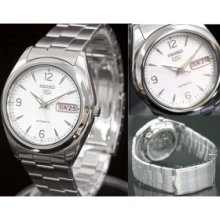 Seiko 5 Mens Automatic Stainless Steel Watch White Dial Snx121