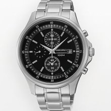 Seiko Chronograph Black Face Stainless Steel Mens Watch Snde19