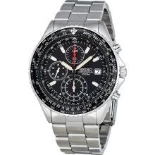 Seiko Chronograph Tachymeter Black Dial Stainless Steel Mens Watch SND253