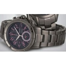 Seiko Gray Stainless Steel Watch W/ Pink Trim