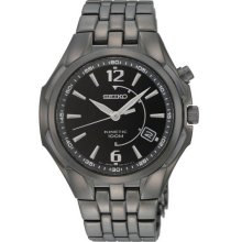 Seiko Men's Black Ion-Plated Stainless Steel Kinetic Date Black Dial SKA517