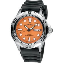 Seiko Men's Solar Quartz Diver Orange Dial Black Rubber Strap SNE109