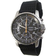 Seiko Men's Stainless Steel Quartz Chronograph Black Dial Canvas Strap SNN079P2