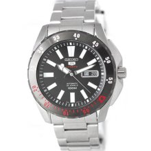 Seiko Men's Stainless Steel Case and Bracelet Black Tone Dial Day and Date Displays SRP361