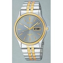 Seiko Men's Two Tone Day Date Quartz Solar Watch SNE042