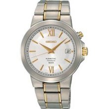 Seiko SKA485 Two Tone Titanium Kinetic Silver Tone Dial