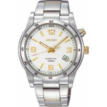 Seiko SKA503 Two Tone Stainless Steel Kinetic Date Silver Tone