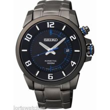 Seiko Ska555 Men's Black Ion-plated Stainless Steel Kinetic Watch With Date