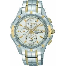 Seiko Snae74p1 Men $450 Coutura Chrono White Dial Stainless Steel Watch