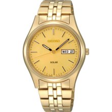 Seiko Sne036 Men's Champagne Dial Gold Tone Stainless Steel Solar Quartz Watch