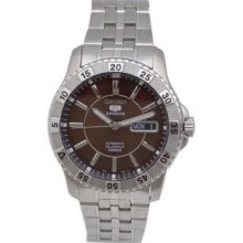 Seiko Snzj25 Mens Stainless Stee Seiko 5 Brown Dial Automatic Link Bracelet Watch