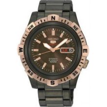 Seiko SRP148 Mens Black Stainless Steel Automatic Rose Two Tone Brown Dial