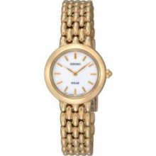 Seiko Sup022 Womens Gold Tone Dress White Dial Solar Quartz Watch