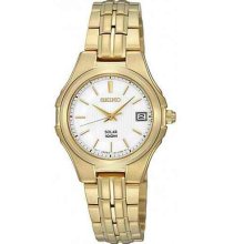 Seiko Women Solar 100m Water Resistant Gold Stainless Steel Dress Watch Sut046p1