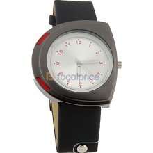 Semi-circular Dial PU Leather Watchband Kids' Wrist Watch (Black)