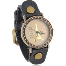 Shshd Eiffel Tower Pattern Analog Watch with PU Leather Strap (Black)