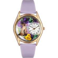 Siamese Cat Lavender Italian Leather Band And Goldtone Quartz Watch C0120004