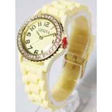 Silcone Band Watch W Gold Tone & Crystal Accents