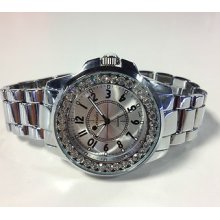 Silver Bracelet Ladies Versales Iced Out Bezel Bling Dress Glitz Watch 4952