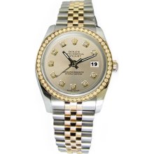 Silver diamond dial bezel two tone jubilee rolex date just watch SS & gold