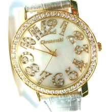 Silver Tone Strap Gold Plated Frame Bling Watch Fags