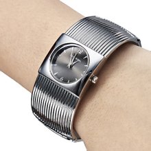 Silver Women's Stripe Style Steel Analog Quartz Bracelet Watch