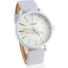 SINOBI 9213 Round Dial Men's Quartz Watch with PU Leather Strap (White)