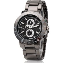 SINOBI 9422 Men's Round Dial Analog Watch with Stainless Steel Strap (Black)