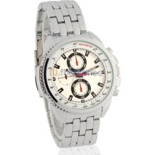 SINOBI Men's Round Dial Analog Watch with Stainless Steel Strap (White)