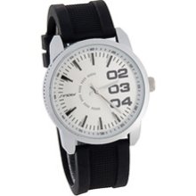 Sinobi Round Dial Analog Watch with Silicone Leather Strap (Silver)