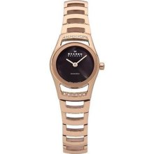 Skagen 982srxd Women's Black Label Stainless Steel Band Brown Mop Dial Watch