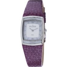 Skagen Denmark 855sslvv Rectangle Dial Purple Leather Ladies Watch