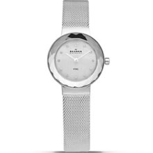 Skagen Faceted Bezel Silver Mesh Watch, 25mm