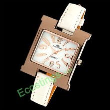 Slim Leather Watchband Rectangle Women's Wrist Watch