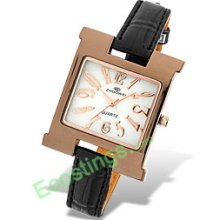 Slim Leather Watchband Rectangle Ladies' Wrist Watch