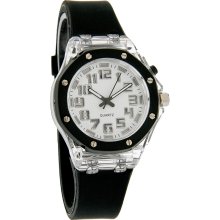 So Fashion Junior White Dial Light Up Black Rubber Band Quartz Watch SR401B