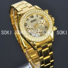 Soki Gold Womens Ladies Analog Quartz Wrist Metall Strap Party Watch L115