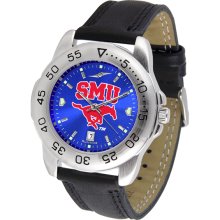 Southern Methodist Mustangs Sport Leather Band AnoChrome-Men's Watch