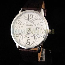 Special White Dial Ladies Mens Quartz Analog Wrist Watches Pu Leather Watch