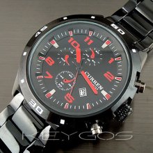 Sport Water Quartz Hours Date Hand Red Dial Clock Men Steel Wrist Watch Wv150